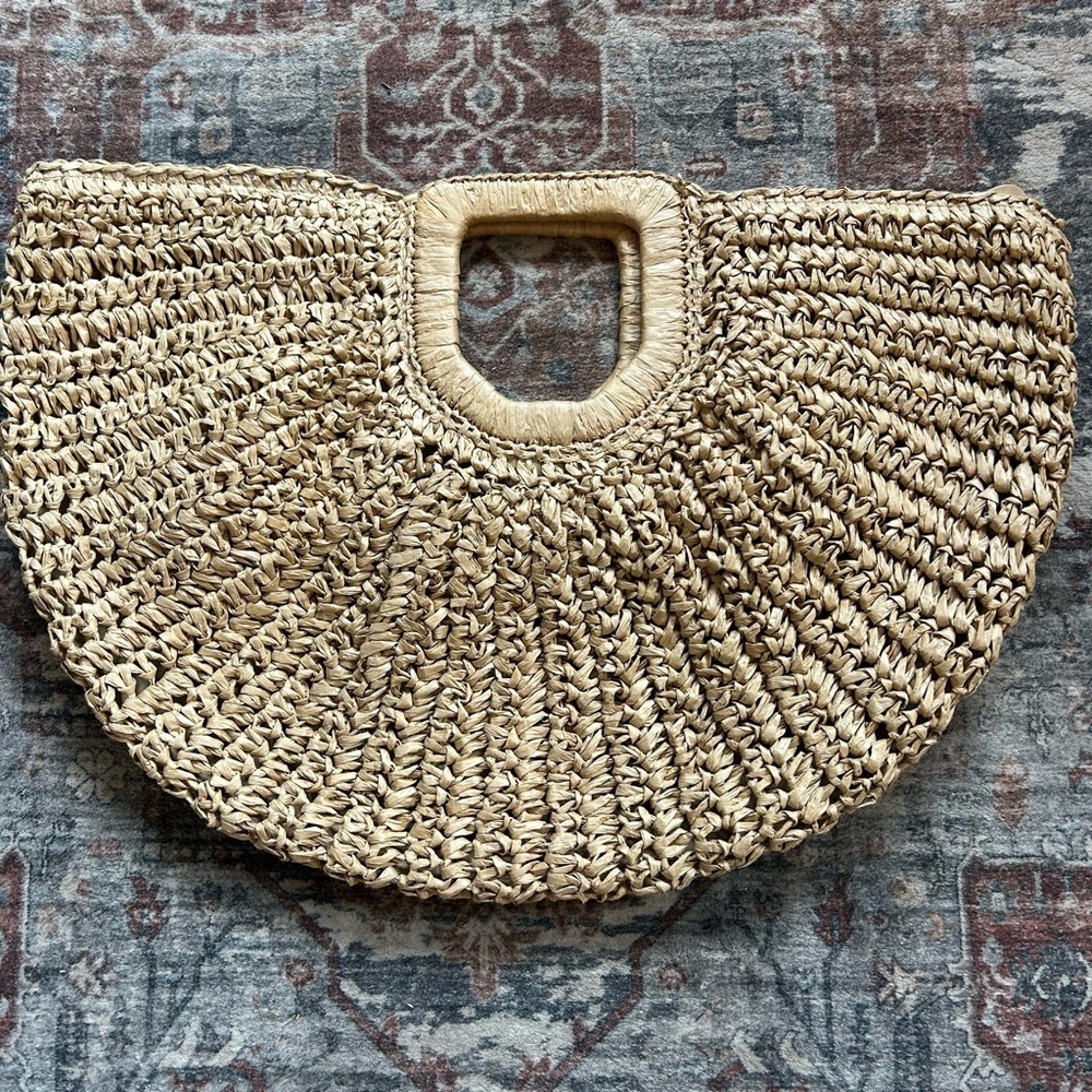 NWOT Bohemian Chic Beach Woven Tan Handbag Coastal Vacation Summer Resort - Picture 2 of 7